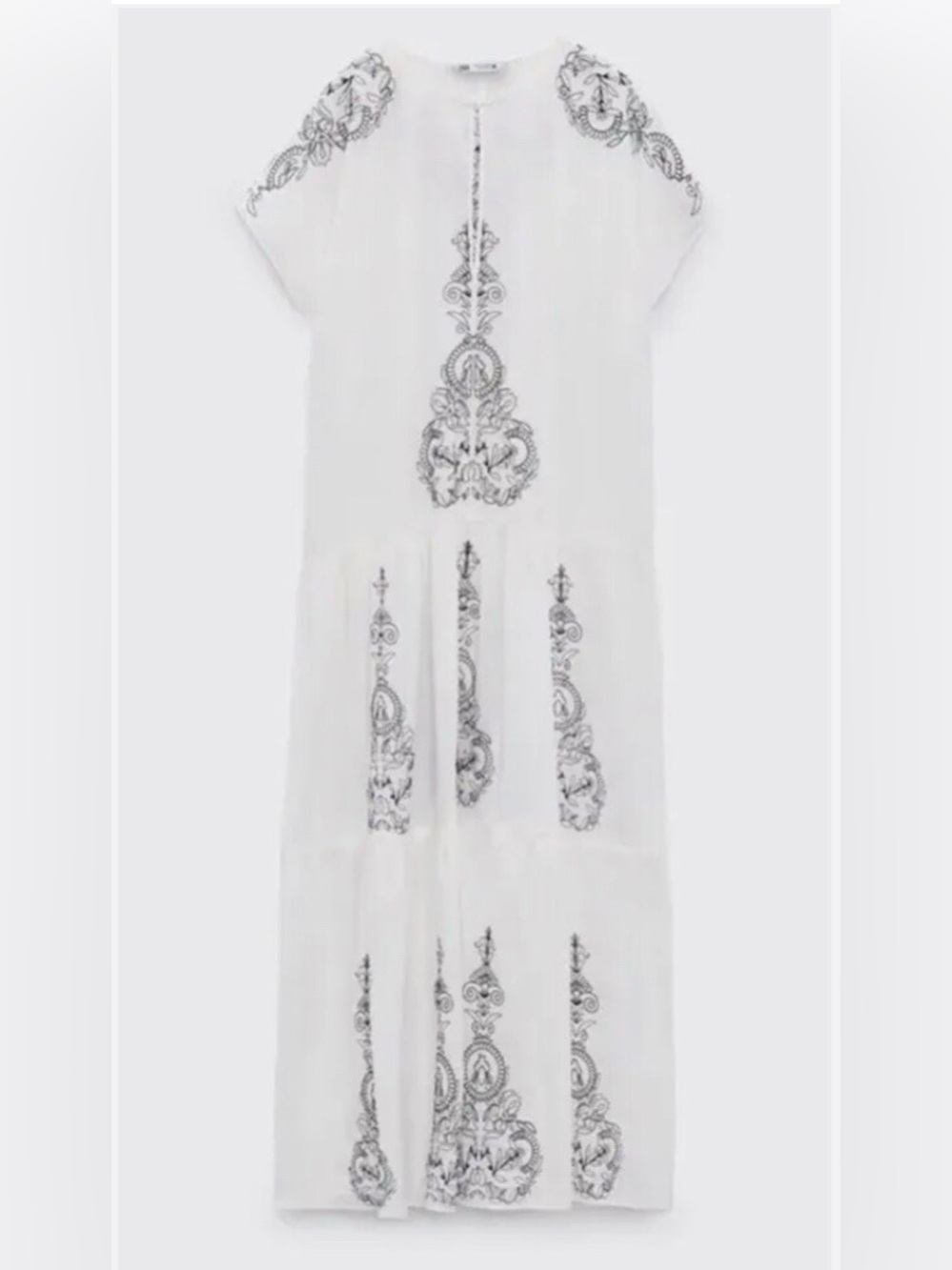 Zara White Embroidered Tiered Maxi Dress Sz XL - Picture 6 of 9
